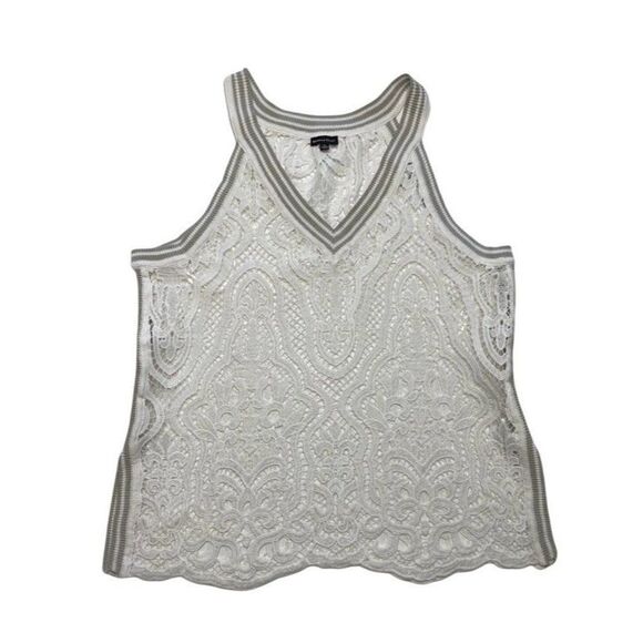 REBECCA ELLIOT White Gray Lace Tank Top Large - Picture 1 of 5